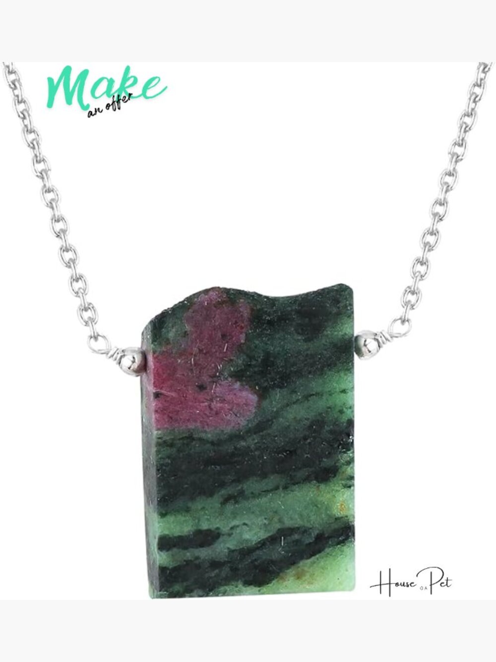 Natural Raw Gemstone Pendant Necklace Handmade Adjustable Silver Plated Chain